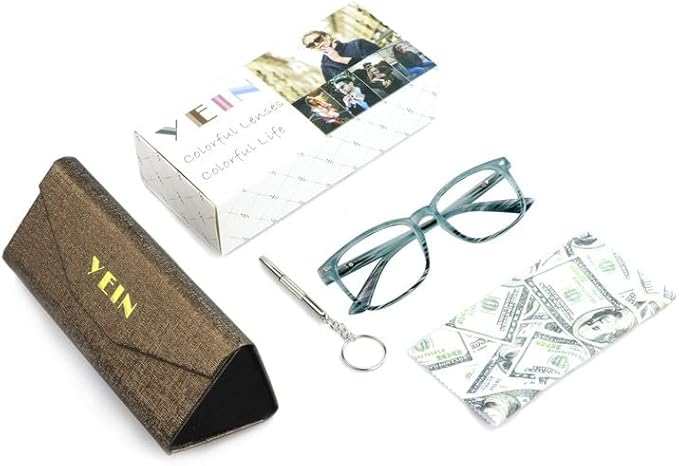 YEIN Bifocal Reading Glasses with Blue Light Blocking Lenses, Bifocal Reader for Women and Men, Vintage Square frame with Spring Hinge (+0.00/+1.75 magnification)
