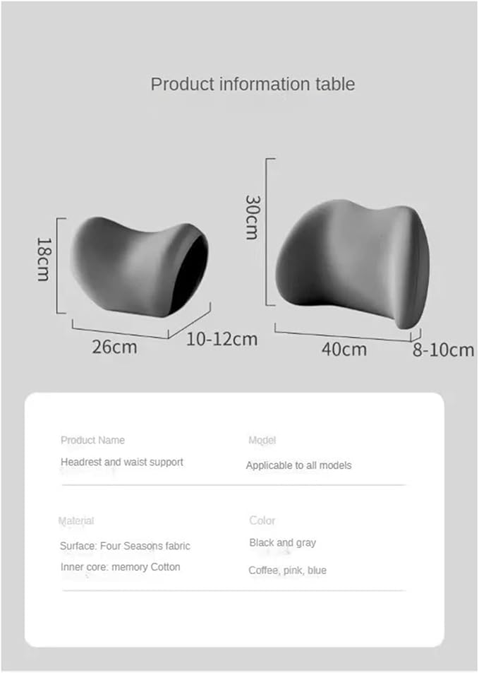 Car Neck Pillow and Lumbar Support Cushion - Memory Foam Backrest for Driver Seat Comfort(Silver)