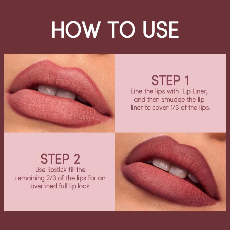 USHAS 2 in 1 Waterproof Lipstick Combo Set - Long Lasting Matte Lipstick Pen with Lip Liner - Makeup Kit (G5, Pack of 1)