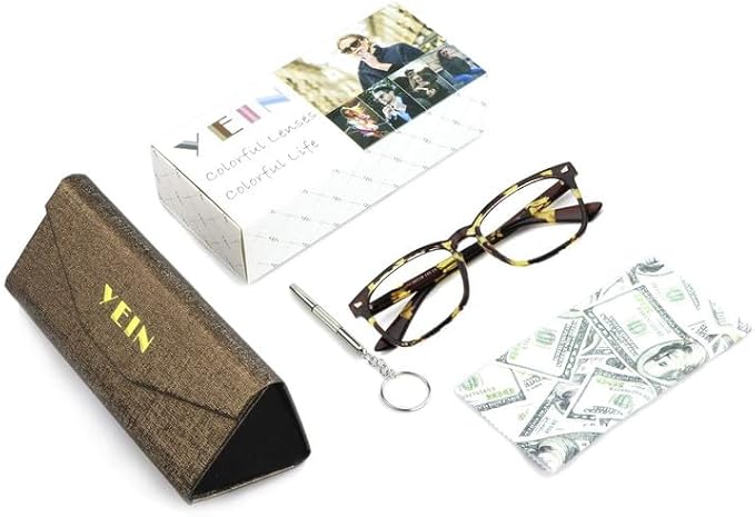YEIN Bifocal Reading Glasses with Blue Light Blocking Lenses, Bifocal Reader for Women and Men, Vintage Square frame with Spring Hinge (+0.00/+2.00 magnification)