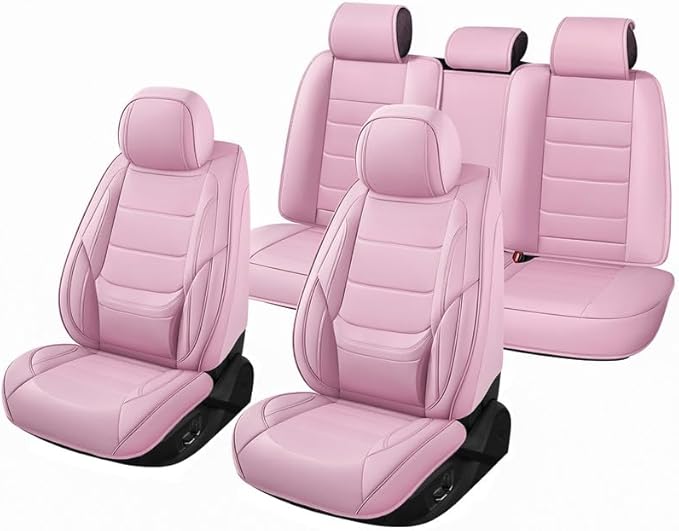Car Seat Covers Full Set Custom Fit for Mercury Sable 1995-2009 - Premium Leather with Lumbar Support, Breathable, Anti-Slip & Excellent Seating Experience (Pink, Full Set)