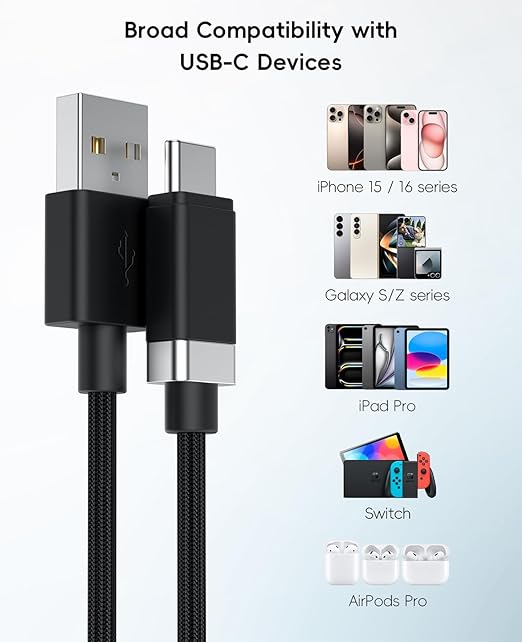 Magtame StayCable 2Pack USB A to USB C Cable with Magnetic Holder 3.3FT, Anti-Drop 3A Fast Charging and Data Sync Type C Cable, Braid Charger Cord for iPhone 17 16, Bedside, Desk, Car Cord Management
