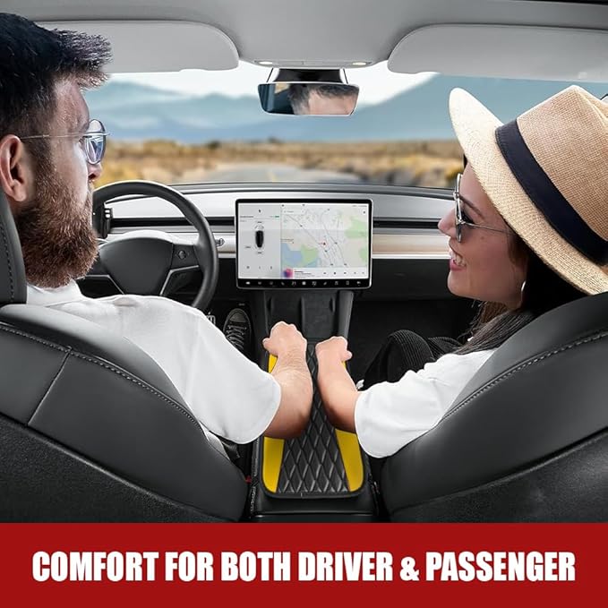 Car Center Console Cushion Pad, Armrest Cover for Car, Leather Waterproof Armrest Seat Box Cover, Auto Accessories Comfortable Arm Rest Box Cushion Pad for Most Vehicles (Yellow)