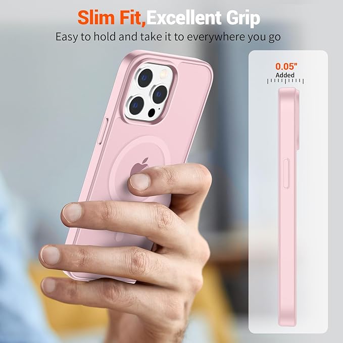SUPFINE Magnetic for iPhone 13 Pro Max Case with Screen Protector (Compatible with MagSafe) (Military Grade Drop Protection) Translucent Matte Shockproof Phone Cover,Light Pink