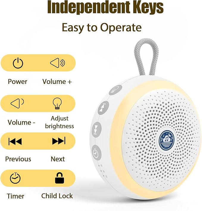 Baby Noise Machine β Portable Sound Machine with Night Light for Baby Nursery β Sleep Soother with White Noise, Rain Sounds & Sleep Music for Deep Restful Sleep