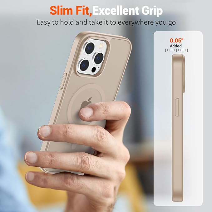 SUPFINE Magnetic for iPhone 14 Pro Max Case(Compatible with MagSafe)(Military Grade Drop Protection) Slim Translucent Matte Shockproof with Anti-Fingerprint Phone Case,Desert Gold