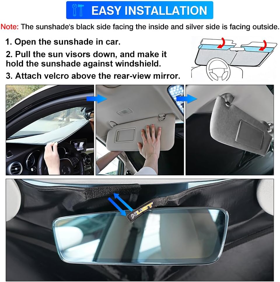 KUST Windshield Sun Shade for 1997-2017 Jeep Wrangler Rubicon Sahara TJ JK JKU 2/4 Doors Sunshade Window Sun Visor Protector Foldable Blocks UV Rays Keep Your Car Cooler