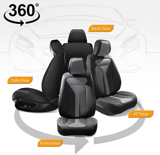5 Seats Seat Covers Fit for Kia Sorento 2007-2023 2024 2025 Custom Breathable Leather Car Seat Cover Fit for Sorento (5 Seat,Black&Grey)