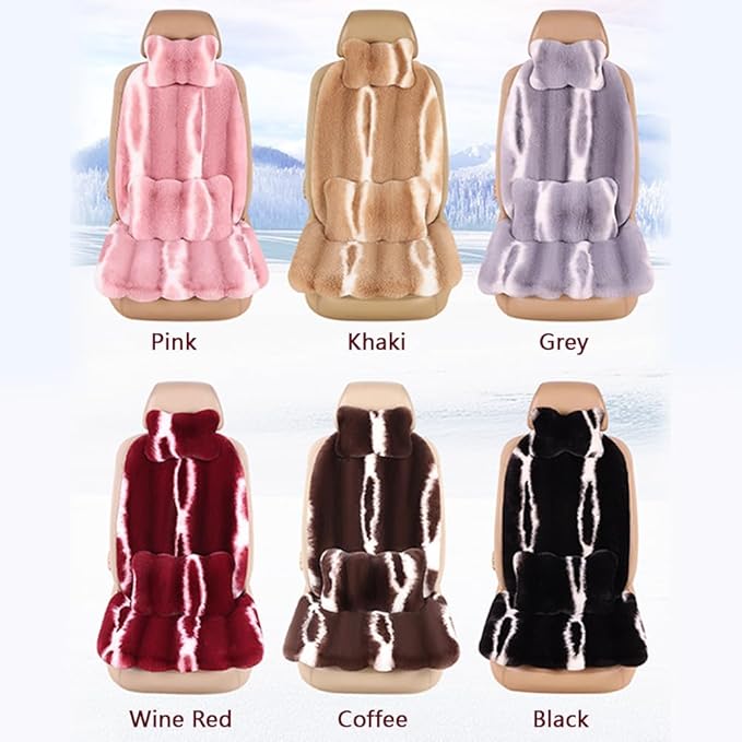 Luxury Plush Car Seat Cushion Set Car Headrest & Lumbar Support & Seat Cushion & Back Support Pillow Fluffy Fuzzy Car Seat Covers Non-Slip Cushion for Universal Accessories Automobiles (8, Wine Red)