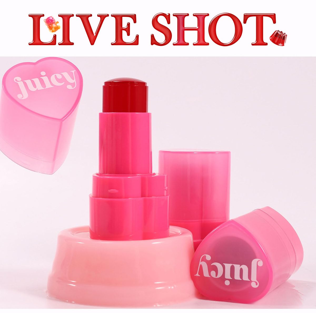 Cooling Water Jelly Tint Stick,Multi-Use Juicy Love Blush, 3-In-1cheek Blush & Eyeshadow & Lip Tinted Long-Lasting Moisture Stick,Bouncy Jelly Texture,Creates A Moist Watercolor Effect (#03, 0.32oz)