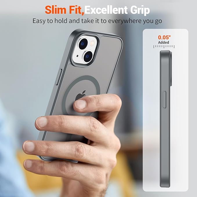 SUPFINE Magnetic for iPhone 15 Case(Compatible with MagSafe)(Military Grade Drop Protection) Slim Translucent Matte Shockproof Women Men Girl Phone Cover,Gray