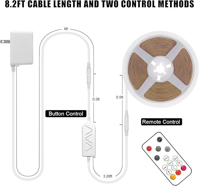 Tatazone 16.4ft Blue COB Led Strip Lights with RF Remote, Dimmable Bright Adhesive Indoor Led COB Light Strip for Cabinet, Paintings, Room, Bed