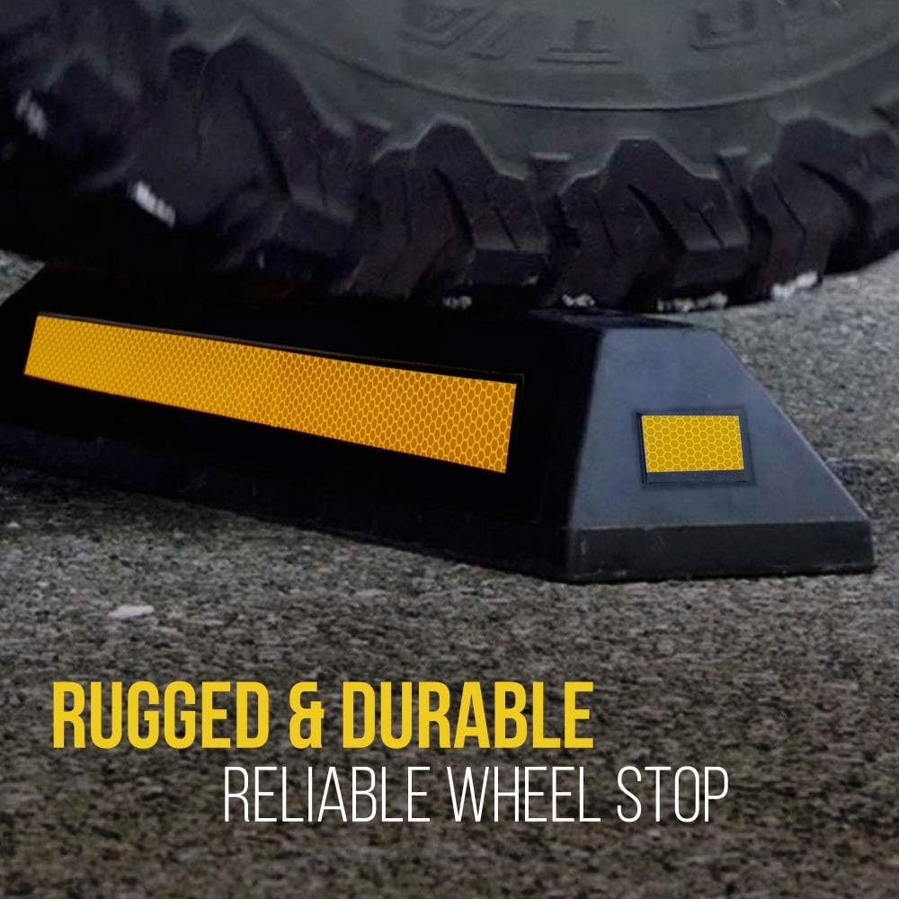 Pyle Curb Garage Vehicle Floor Stopper for Parking Safety 1PC Heavy Duty Rubber Parking Lot Driveway Stopper, For Car Vans Trucks Tire Wheel Guide Block Protect Bumper- Pyle PCRSTP11