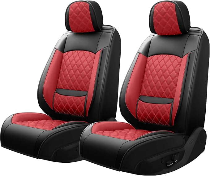 Santa Fe Seat Covers Custom Fit for Hyundai Santa Fe 2007-2026 (Only 5-Seat Version) - Full Set Premium Leather, Waterproof, All-Weather, Airbag Compatible, Only 2 Front seat Covers (Red)