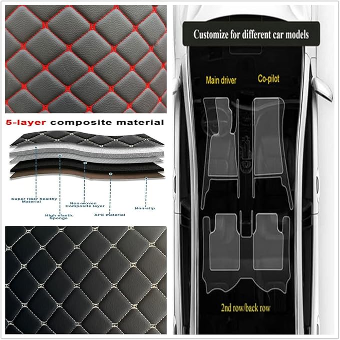 Custom Personalized Floor Mats for Cars - Luxury Full Coverage All Weather Mats, Anti-Slip Leather Mat Set, Fit for 99% of Cars, SUVs & Trucks (Green, A-Diamond)