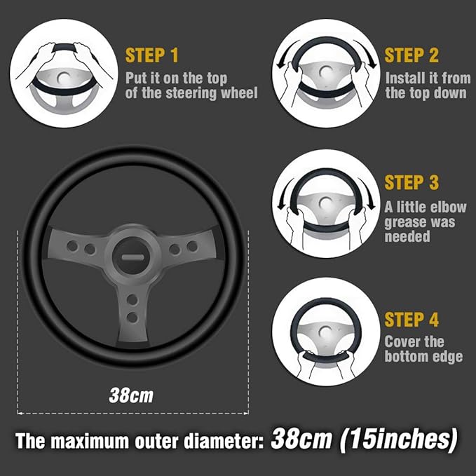 ZHOL Carbon Fiber Steering Wheel Cover, Universal 15 Inch Microfiber Leather Auot Car Steering Wheel Cover for Women Men, Anti-Slip, Black&Green