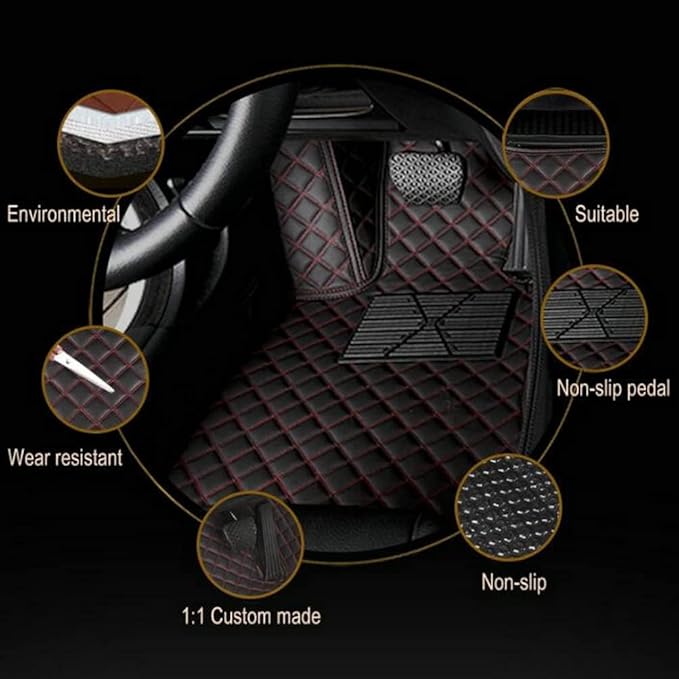 Custom Making Car Floor Mats for 98% Sedan SUV Car Protection Full Coverage Mats Anti-Slip Leather Floor Liners All Weather Car Floor Mats (Black+Red Side)