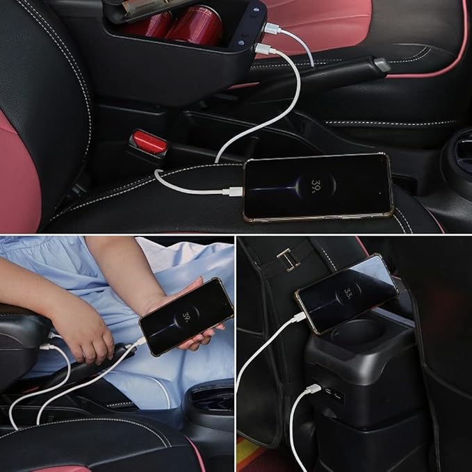 AULPHIKE Compatible with Nissan Versa Armrest 2020-2024 Center Console Organizer Armrests Double Layer Storage Space with USB Ports