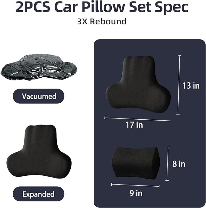 Car Neck & Lumbar Support Pillow Set for Honda CRV, Soft Memory Foam Headrest & Back Cushion, Ergonomic Comfortable Seat Support for Daily Driving and Long Trips Car Interior Accessories