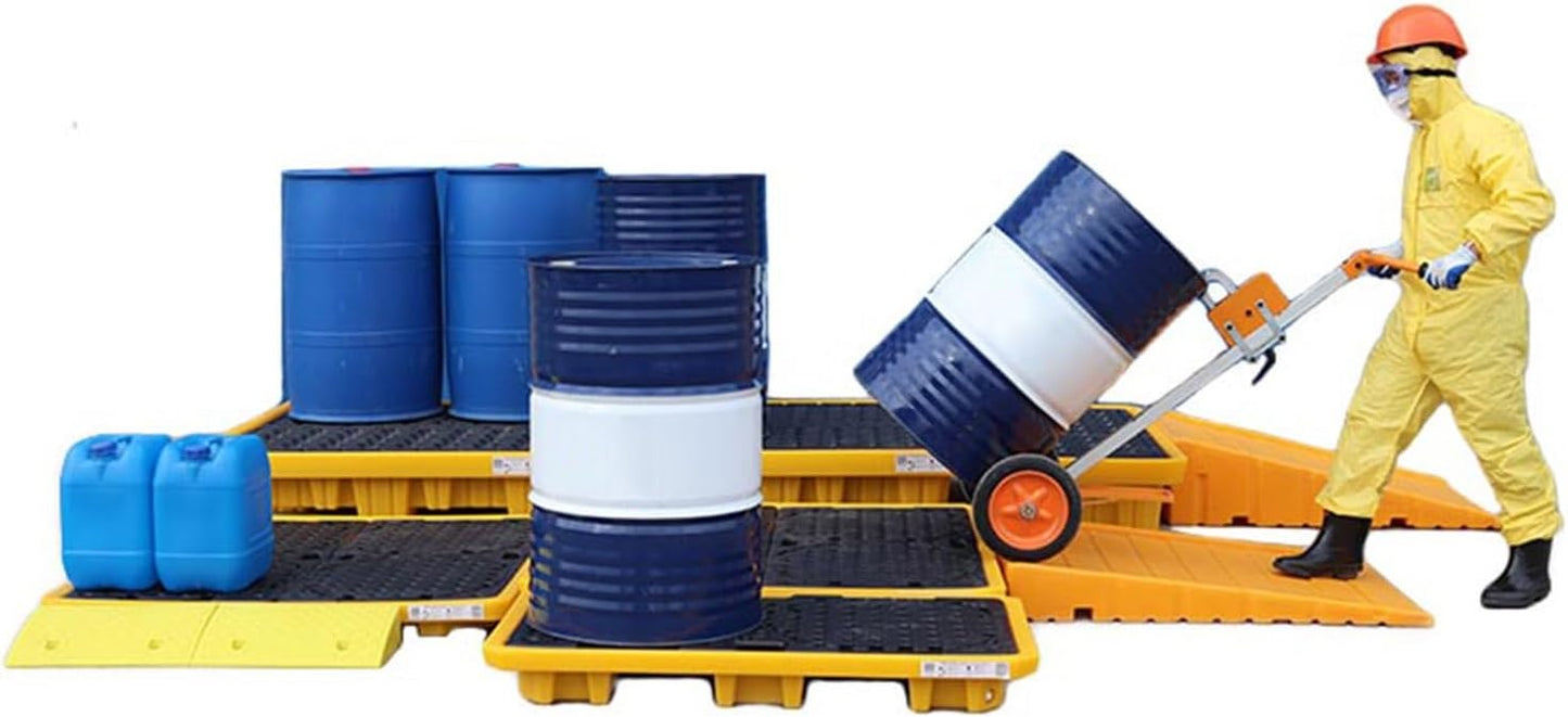 Drum Containment Spill Pallet, Industrial Nestable Oil Drums Leak-Proof Tray, Garage Storage Detachable Anti Slip Polyethylene Platform with Drain (Color : Yellow-1 Pack, Size : 26.2"x14.2"x
