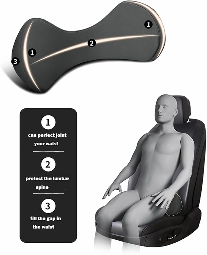 Memory Foam Car Seat, Car Lumbar Support Pillow Tailbone Support Cushions, Back Pad Massager Waist Cushion for Car Seat, Office Chair(1 Black)