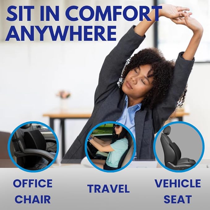 Thin Ergonomic Bucket Seat Lower Lumbar Back Support Pillow Cushion for Office Chair, Car, Truck, Wheelchair, Gaming Chair and Recliner for Pain Relief Made in USA Beige