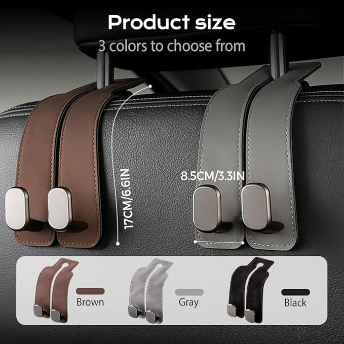 2026 Car Headrest Storage Hooks - Universal Backseat Hanger Organizer for Handbags & Grocery Bags (1, Grey)