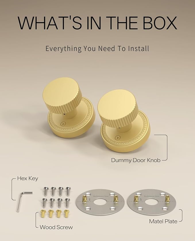 Asidrama 2 Pack Brushed Gold Dummy Door Knob, Non-Turning Decorative Door Lever with Door Knobs for Closet, French Double Doors, Pantry & Interior Push/Pull Use