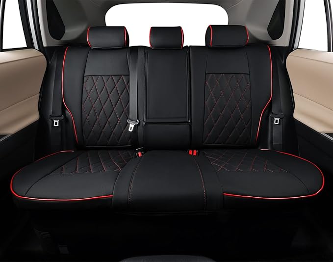 EKR Rav4 Seat Covers Custom Fit for Toyota Rav4 (Hybrid) LE/XLE Premium 2026, Leather Car Seat Cover Full Set for SUV,Faux Leather(Black with Red Piping)