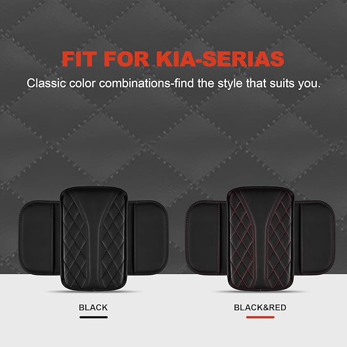 Center Console Cover Fit for Kia Sorento 2003-2025 with 2 Storage Bags Waterproof Leather Quilted Pattern Car Armrest Cover Cushion Anti - Slip(002#Black&Red Line)