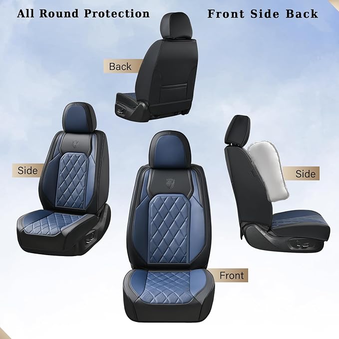 Coverado Leather Seat Covers, Car Seat Covers Full Set, Waterproof Faux Leather Black and Blue Seat Covers, Car Seat Protectors 5 Seats, Automotive Seat Covers Universal Fit for Most Cars SUV Trucks