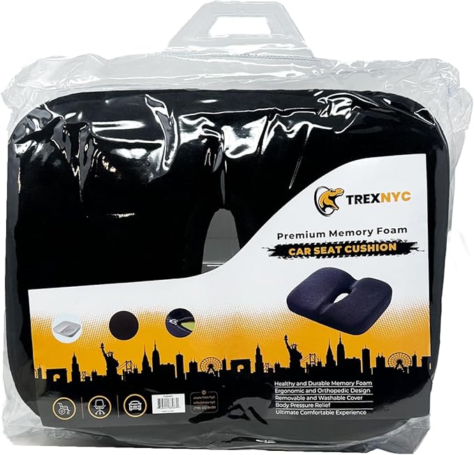Seat Cushion - Memory Foam Sitting Pillow - Car Seat & Office Chair Cushion - Slip-Resistant with Soft Surface (2 Packs, Curved Shape)
