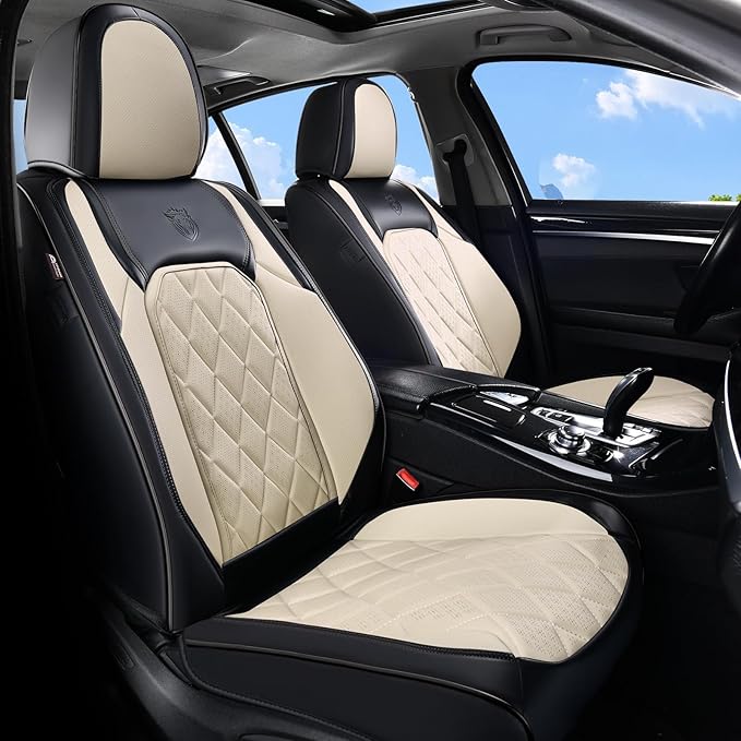 Coverado Car Seat Covers Full Set, Faux Leather Seat Covers for Car, Waterproof Car Seat Protectors 5 Seats, Automotive Seat Covers Universal Fit for Most Cars SUV Trucks- Black&White