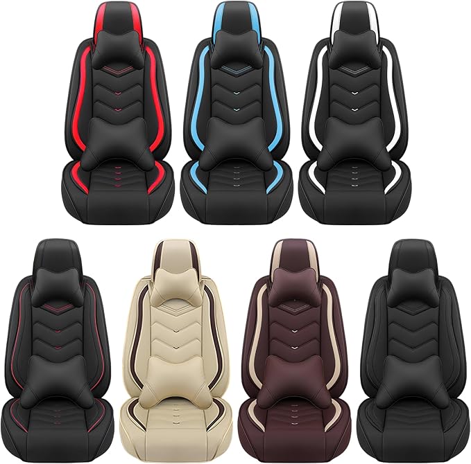 Car Seat Covers Fit for Toyota rav4 2000-2026, Stylish Sport Seat Covers, Waterproof Wear-Resistant Premium Nappa Leather Car Seat Cover.(2 Pcs Front with Pillow/Pure Black)