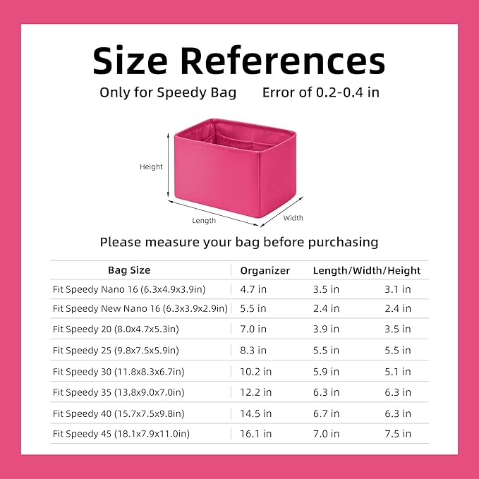 DGAZ Silk Purse Organizer Insert Fits LV Speedy 16/20/25/30/35/40/45 bags,Silky Smooth Bag Organizer,Luxury Handbag & Tote Shaper(Rose pourpre,SP35)