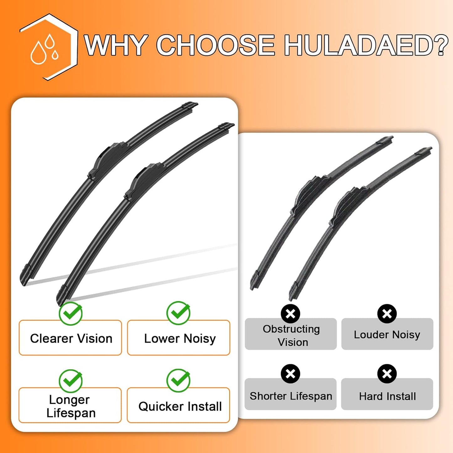 HULADAED® 26''+20''+14'' Windshield Wipers Replacement for Chrysler Pacifica 2024-2017 Chrysler Voyager 2020-2024,Silicone Front Rear Wiper blades for MY Car-All Weather & Quiet(3 PACK)