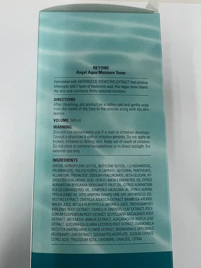Beyond Angel Aqua Moisture Big Toner (16.9fl oz) - Korean Skin Care. Refreshing & Soothing Hydration for Sensitive Skin, Vegan Formula. Chervil, Hyaluronic Acid, Panthenol.