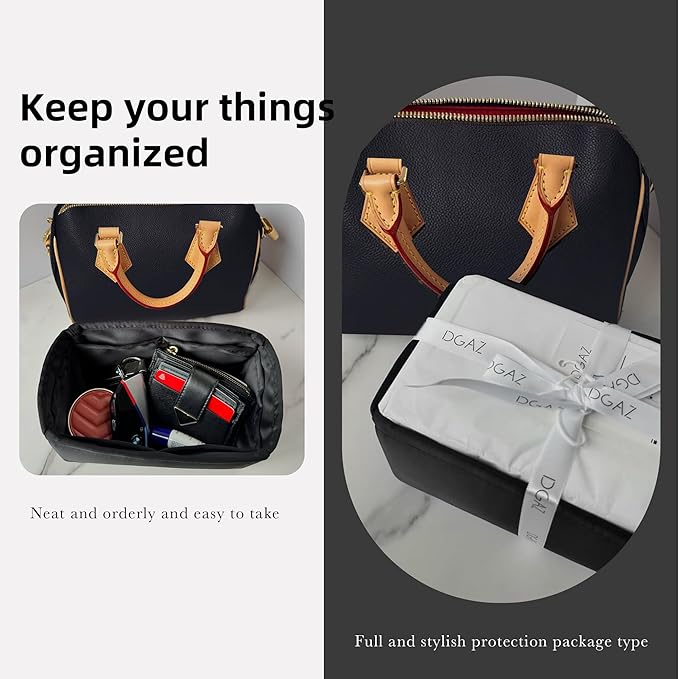 DGAZ Silk Purse Organizer Insert Fits LV Speedy 16/20/25/30/35/45 bags,Silky Smooth Bag Organizer,Luxury Handbag & Tote Shaper(Black,SP25)