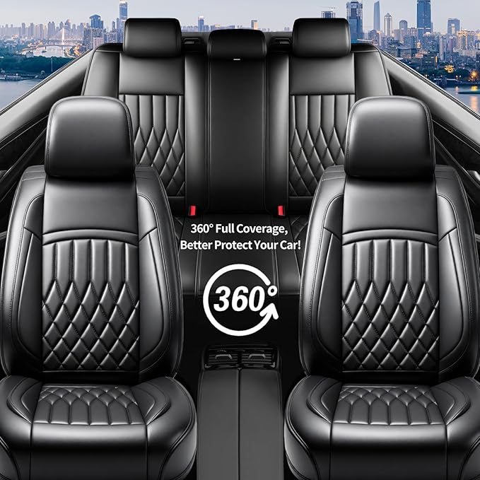 Fit Ioniq Car Seat Covers for Hyundai Ioniq 2017-2026 - Premium Leather, Waterproof, All-Weather, Airbag Compatible, Anti-Slip, Breathable, Easy Install, Seat Protectors, Full Set, Black