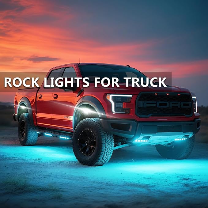 16 Pods Segmented Alloy RGB LED Rock Lights for Trucks Jeeps Trailer Pickup Offroad RV Boat UTV, Waterproof Shockproof Metal Underglow Kit with APP RF Control, Multicolor Neon Underbody Fender Light