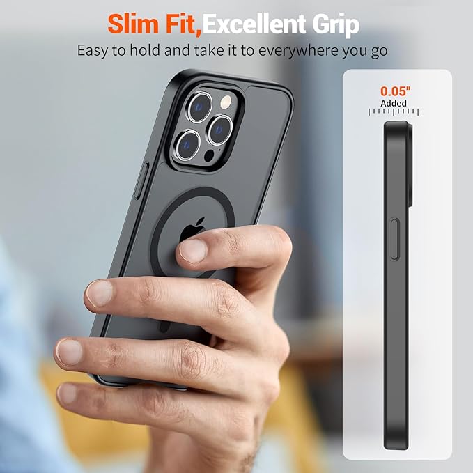 SUPFINE Magnetic for iPhone 13 Pro Case (Compatible with MagSafe) (Military Grade Drop Protection) Translucent Matte Shockproof Phone Case,Black