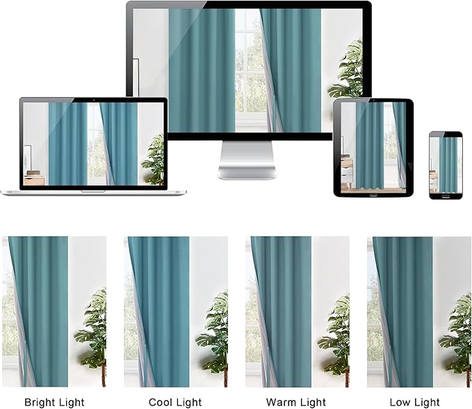 XWZO 100% Blackout Curtains - Thermal Insulated Black Liner Curtains, Noise Reducing and Heat Blocking Drapes for Hall and Studio Windows with Tiebacks, Stone Blue, W42 x L45, Set of 2