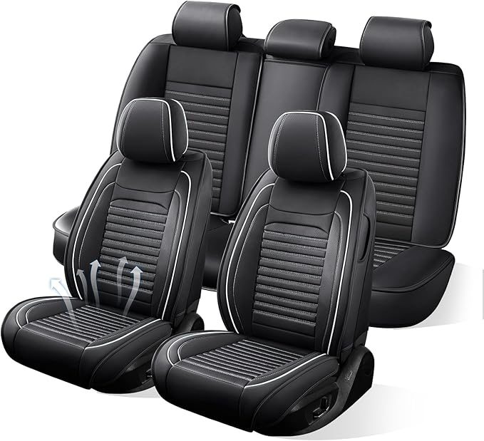 Car Seat Covers Full Set Fit for Toyota RAV4 Hybrid 2016-2025, Premium Faux Leather Car Seat Protector, Breathable, Anti-Slip, Comfortable & Durable (Black&White,Full Set)