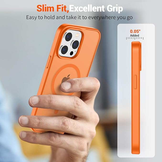 SUPFINE Magnetic for iPhone 13 Pro Max Case with Screen Protector (Compatible with MagSafe) (Military Grade Drop Protection) Translucent Matte Shockproof Phone Cover,Starry Orange