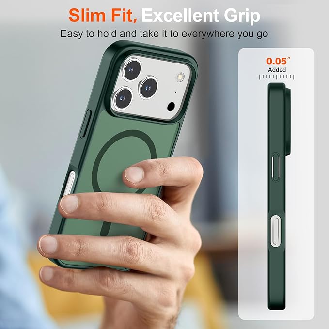 SUPFINE Magnetic for iPhone 17 Pro Case (Compatible with MagSafe)(Military Grade Drop Protection) Translucent Matte Shockproof with Anti-Fingerprint Phone Cover,Forest Green