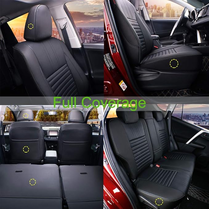 EKR Rav4 Seat Covers Custom Fit for Toyota Rav4 LE(NOT for Hybrid) 2013 2014 2015 2016 2017 2018,Leather Car Seat Cover for Trucks SUV Full Set,Faux Leather(Black)