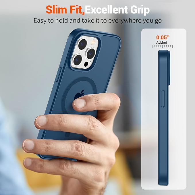 SUPFINE Magnetic for iPhone 15 Pro Case with Screen Protector (Compatible with MagSafe) (Military Grade Drop Protection) Translucent Matte Shockproof with Anti-Fingerprint Phone Case,Deep Blue