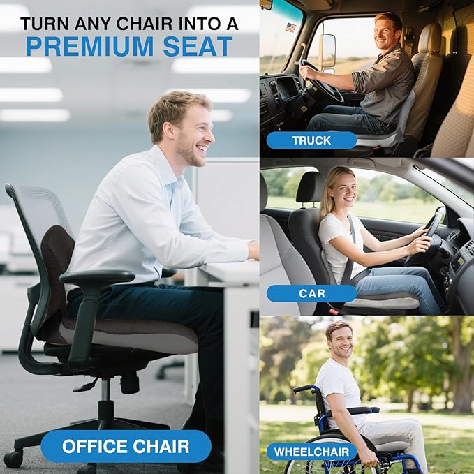 Memory Foam Seat Cushion for Truck Drivers with Adjustable Strap Ergonomic Car Seat Cushions for Driving, Chair Cushion for Back Pain,Lumbar Support & Sciatica Relief for Driving Long