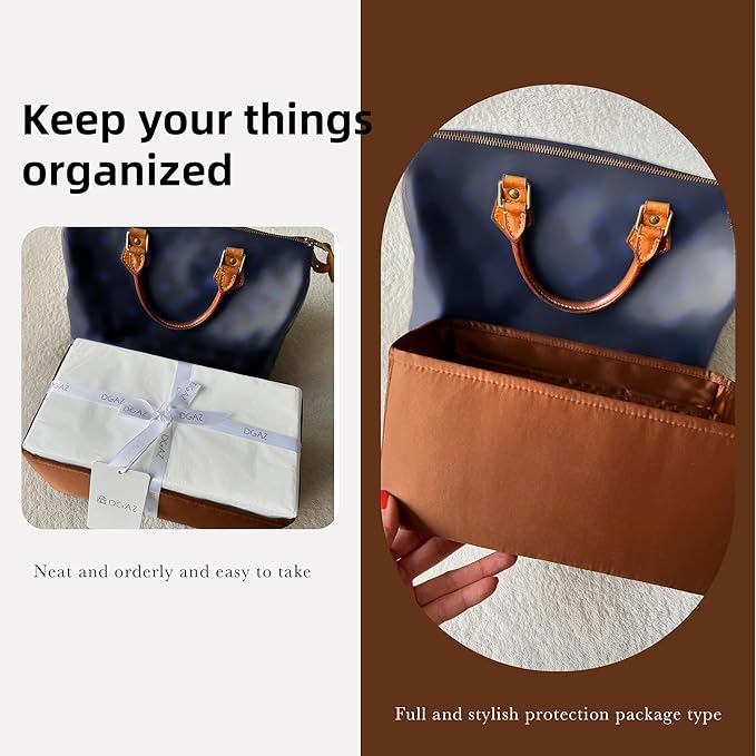 DGAZ Silk Purse Organizer Insert Fits LV Speedy 16/20/25/30/35/45 bags,Silky Smooth Bag Organizer,Luxury Handbag & Tote Shaper(Gold,SP16)