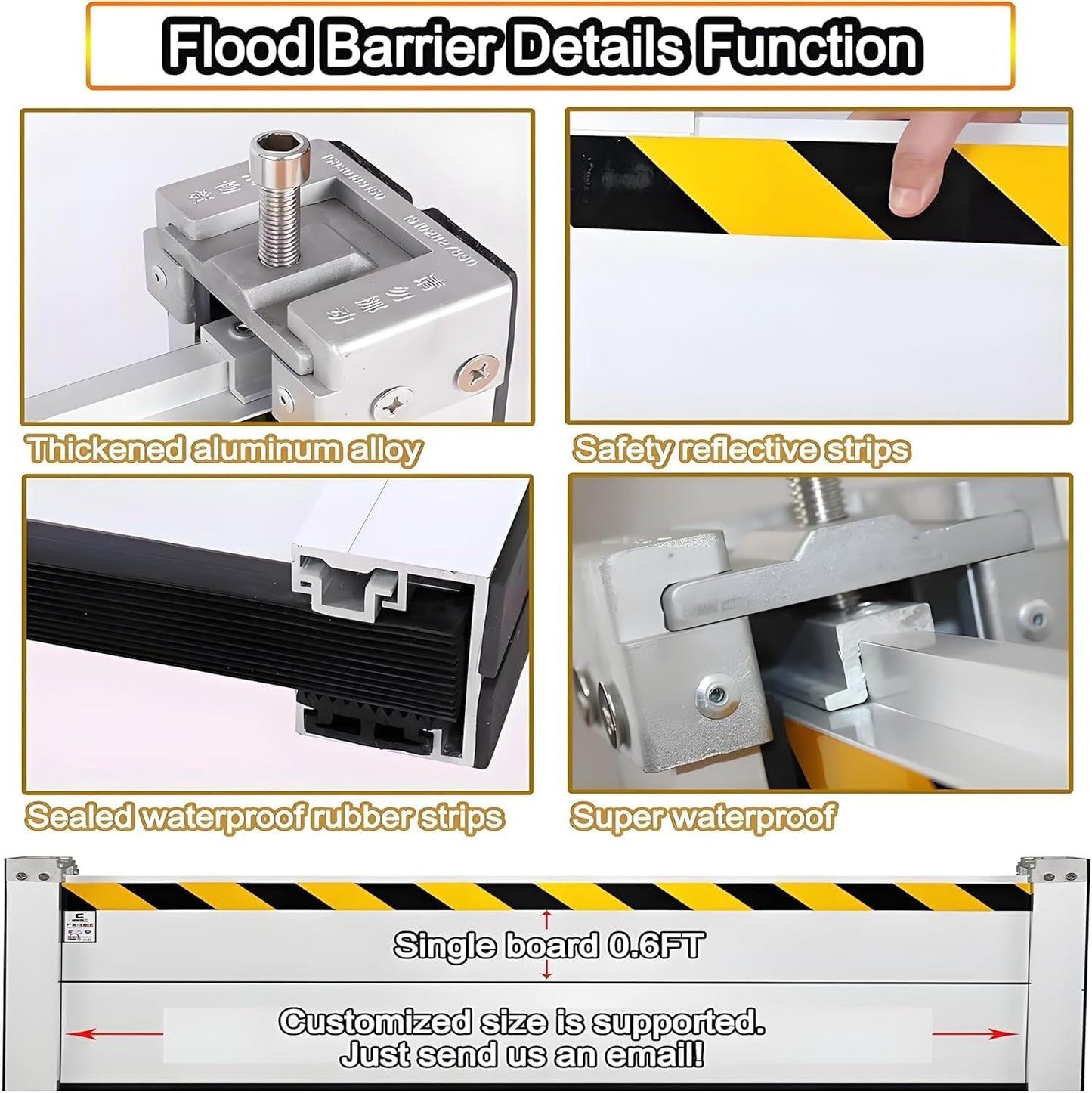 Flood Barriers for Home Exterior - Aluminum Alloy Outdoor Easy Flood Barrier Garage Doors Water Barriers for Flooding,H7.9 Inch/L4.5FT